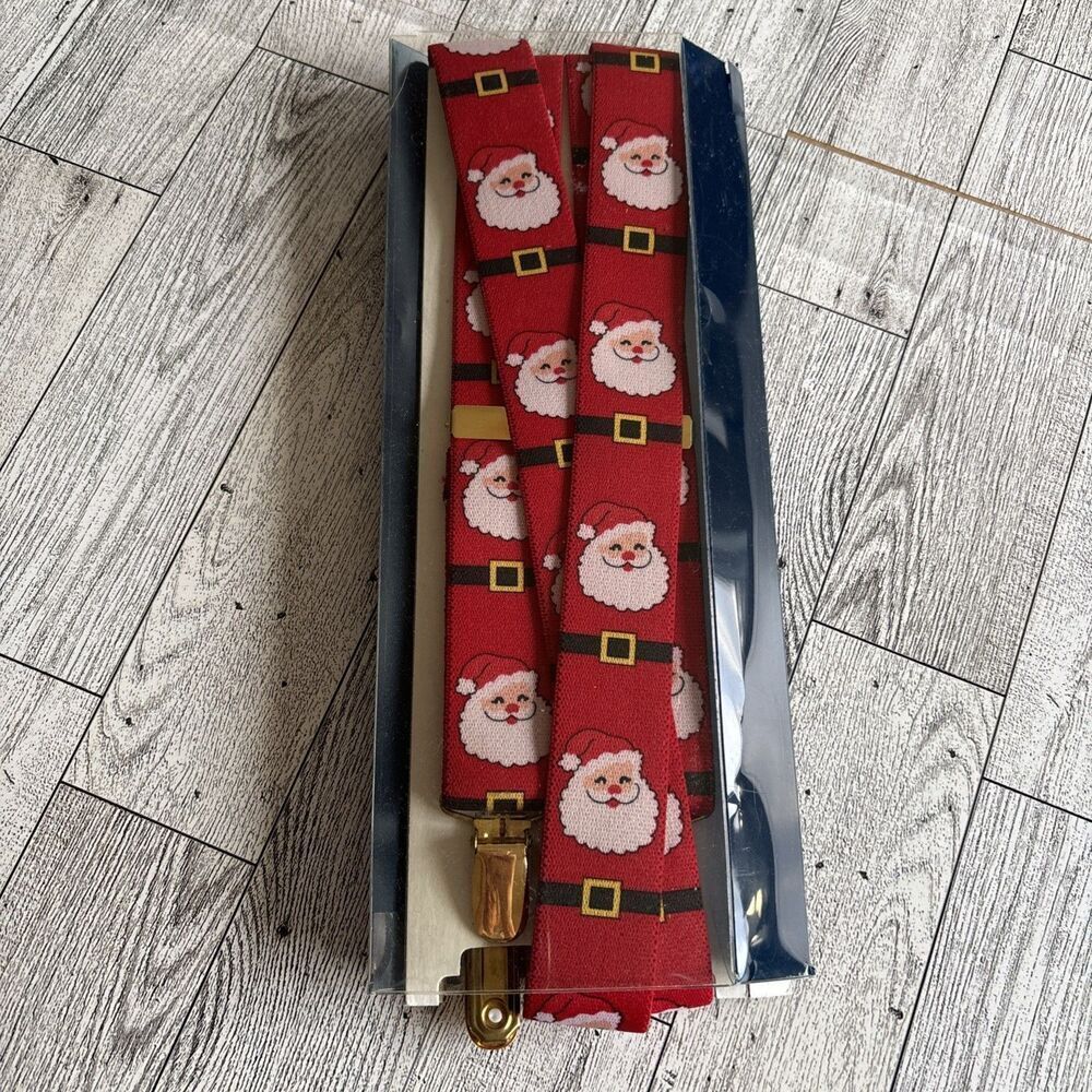 Red Christmas‎ Suspenders Vintage Party Holiday Santa Clause All Over USA